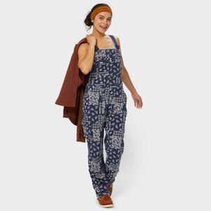 Women's Heirloom Gardening Bib Overalls color Navy Bandana